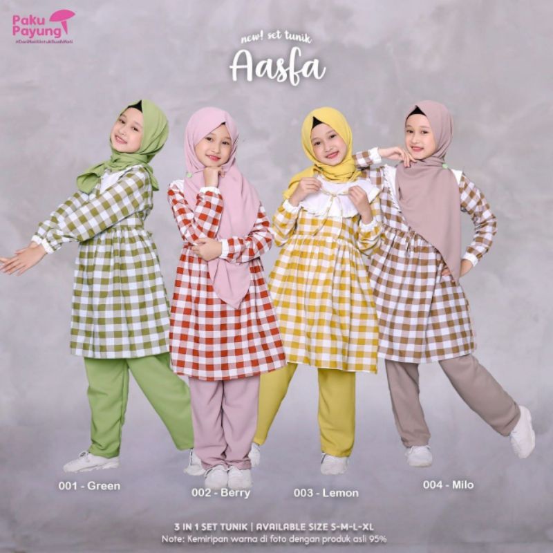 SETELAN BAJU TUNIK CELANA ANAK MUSLIM PEREMPUAN PAKU PAYUNG AASFA SERIES