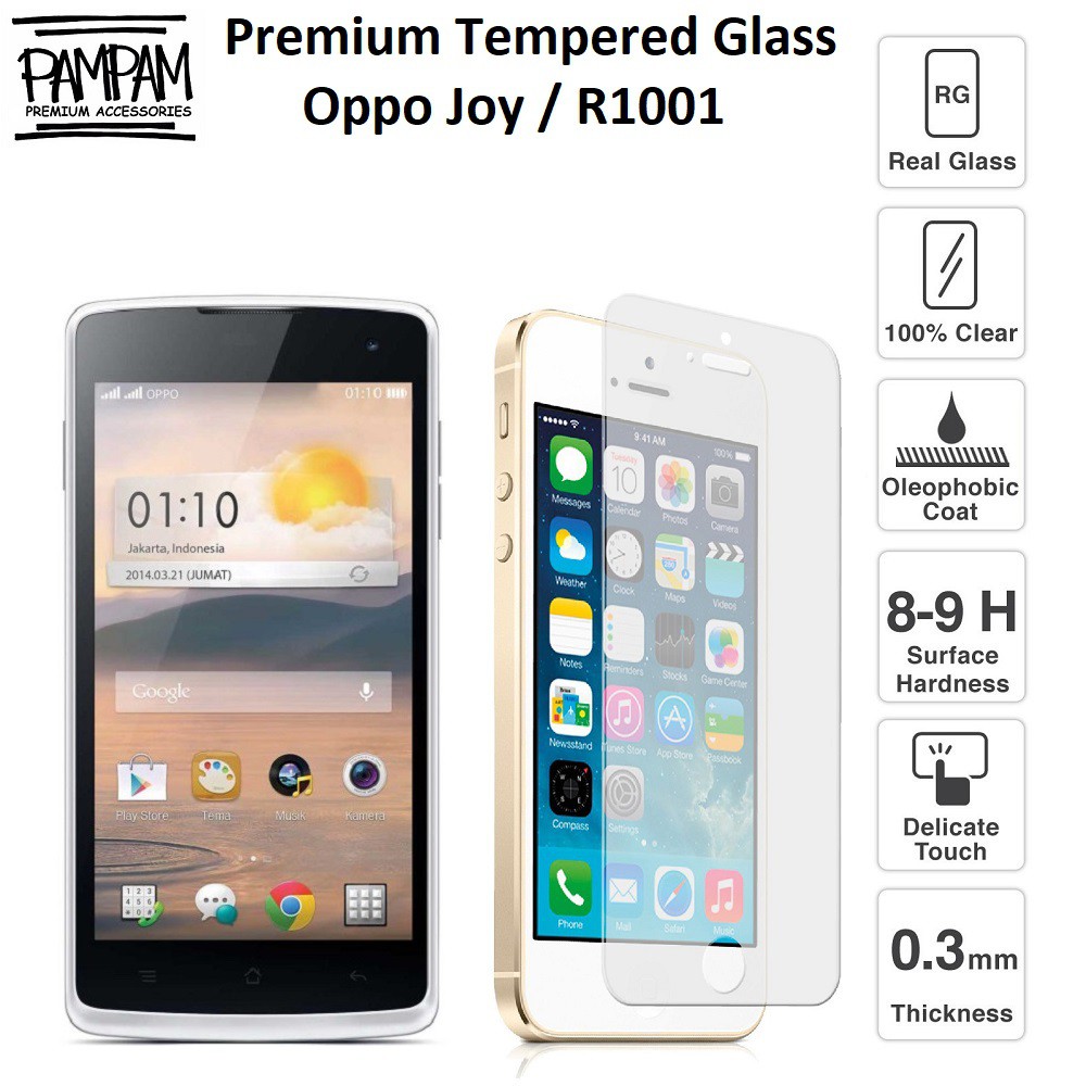 Premium Tempered Glass Oppo Joy 1 R1001 9H HP Anti Gores Layar Handphone Screen Guard Protector