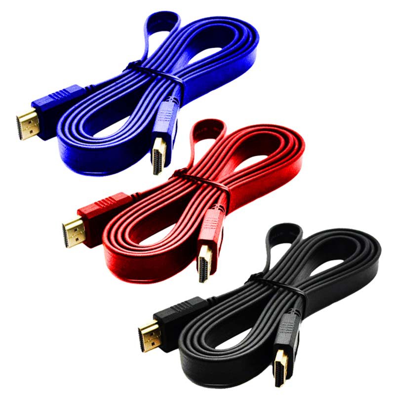 KABEL HDMI 3M FLAT VERSI 1.4 / HDMI 3 Meter - Hitam, Biru, Merah