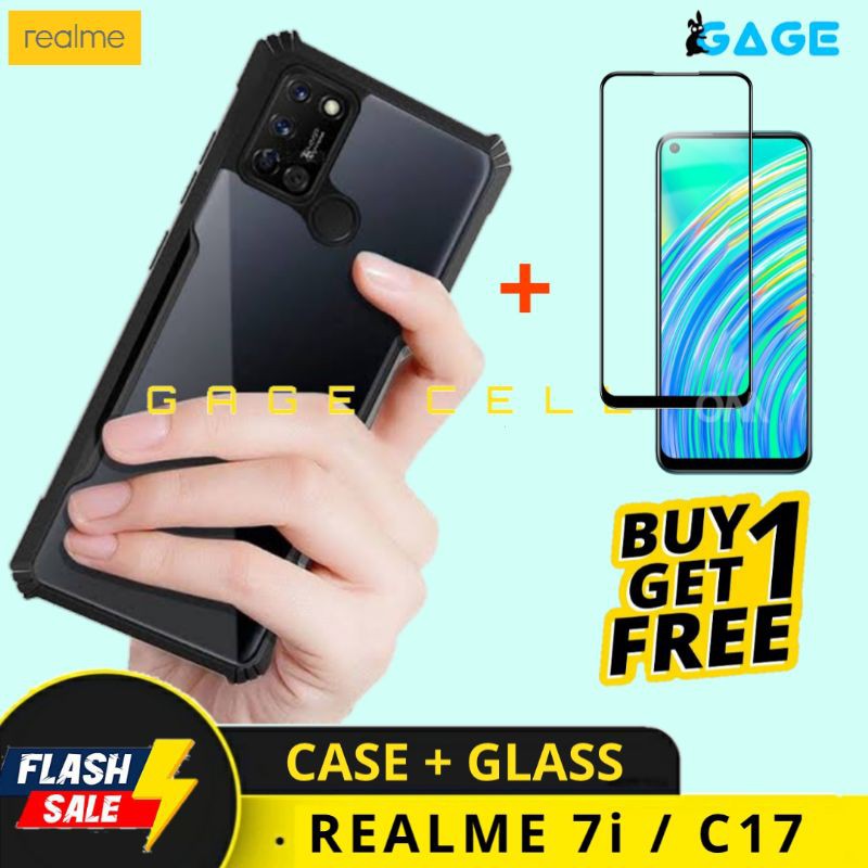 FREE ✅ TEMPERED GLASS FULL REALME 7i C17 - HARDCASE SOFTCASE CASE FUZE ARMOR REALMI C17 7i CASING