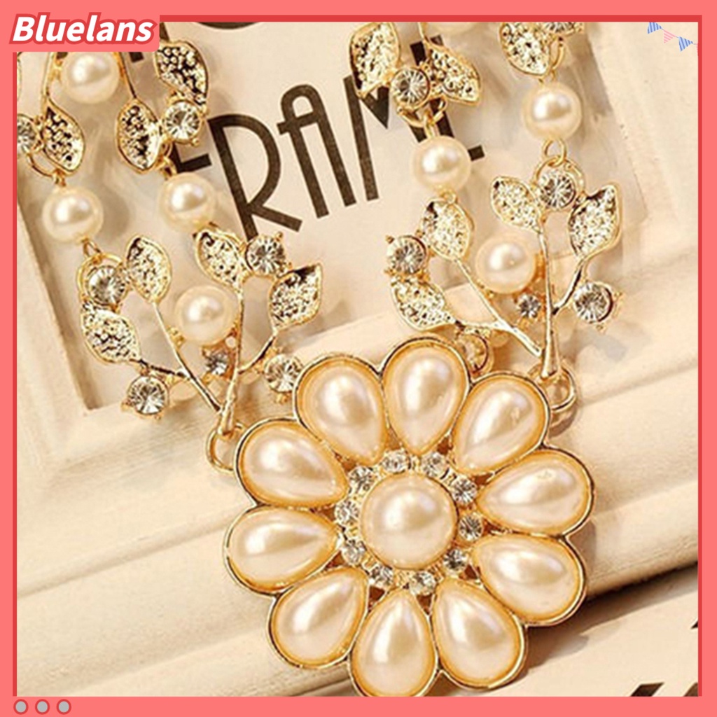 Bluelans Double-Layer Flower Pendant Faux Pearl Elegant Chain Necklace