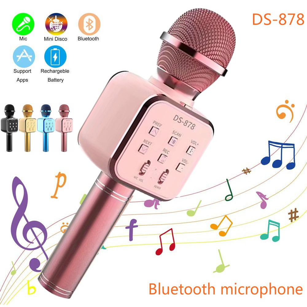 DS878 MIC Karaoke Bluetooth Hand Held Wireless Microphone HiFi Speaker Portable