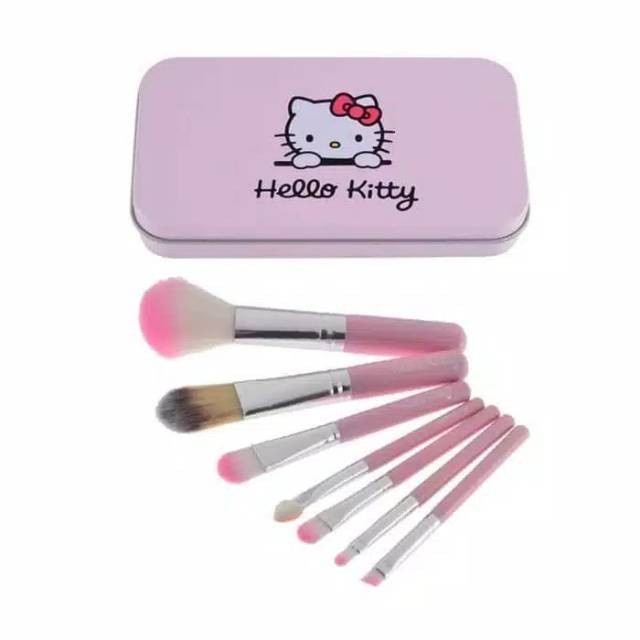 BRUSH SET KUAS HELLO KITTY PINK ISI 7 KUAS MAKE UP kosmetik tempat kaleng