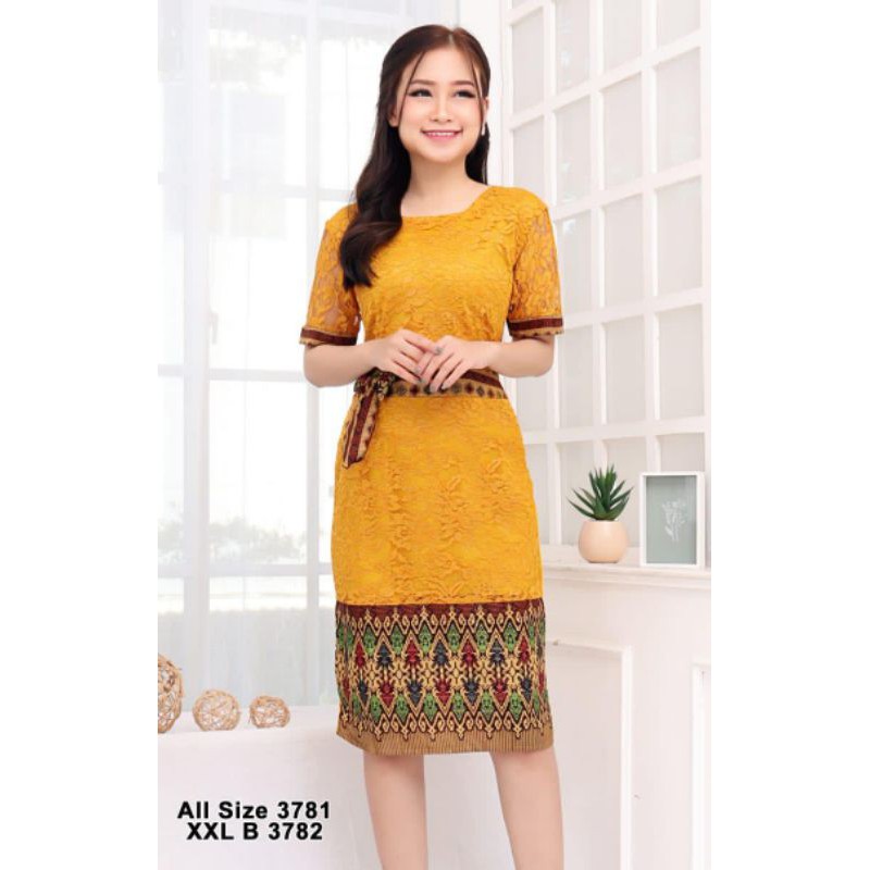 Dress import bahan scuba mix brukat