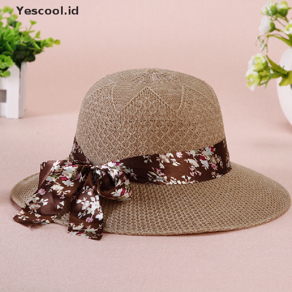 Topi Pantai Pelindung UV Bahan Jerami Untuk Wanita