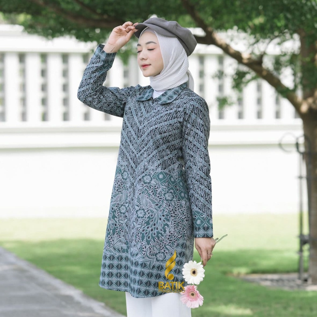 Atasan Batik Wanita Motif Adnan Hijau Tunik Original Asli Batik Prabuseno Solo Baju Atasan Bahan Kat