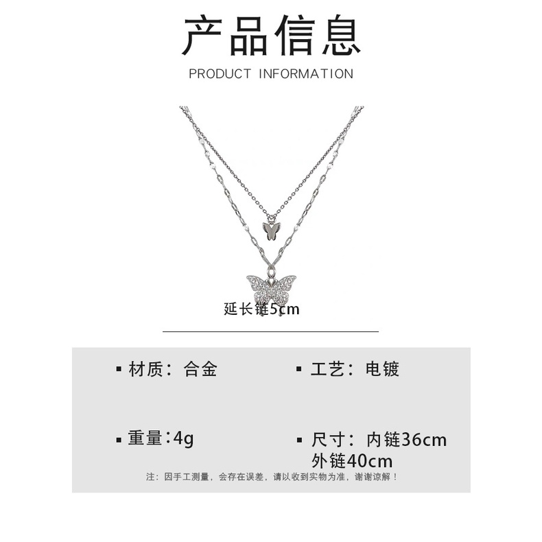 2021 Fashion baru diamond butterfly double-layer kalung wanita titanium steel niche rasa desain gaya