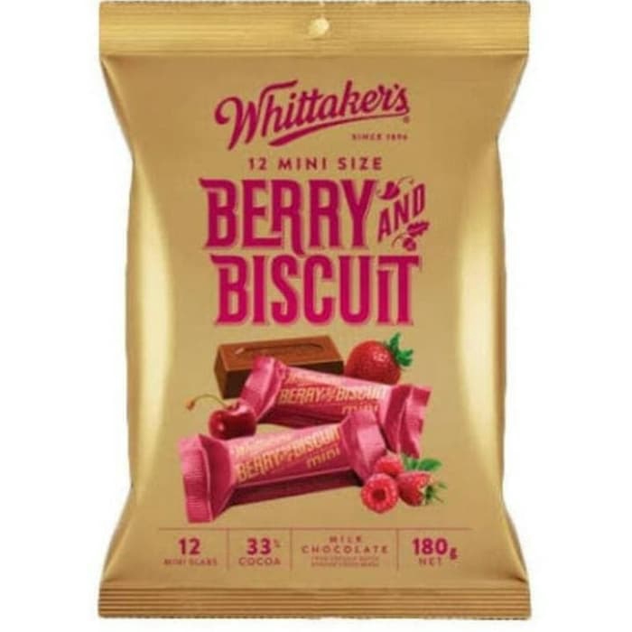 

Whittaker's Berry And Biscuit Mini Chocolate 180gr-Coklat Import