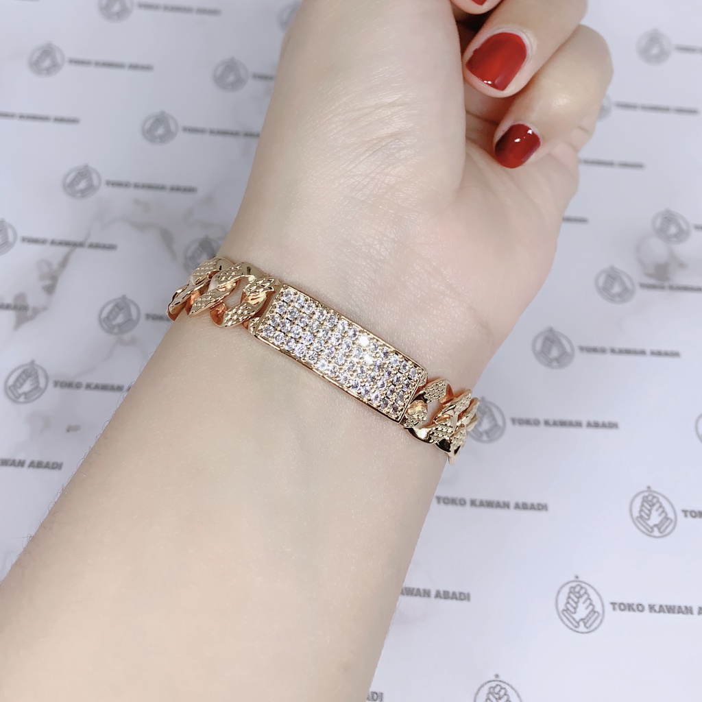 Xuping Gold Gelang Tangan Model Rantai Bangle Permata Oval Perhiasan Wanita 38