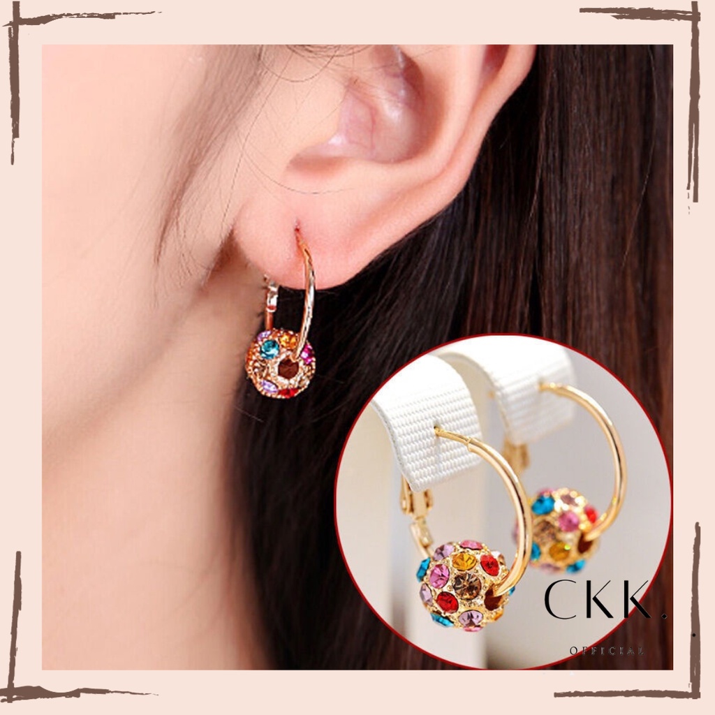 ➰CKK➰K42 Anting Hoop Geometris Hias Warna-Warni Gaya Vintage Wanita