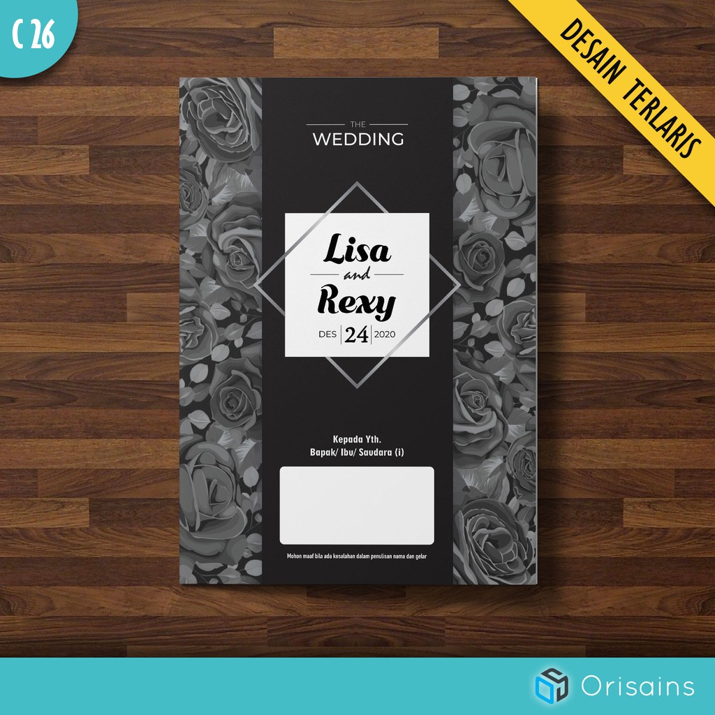 Undangan Pernikahan Black Elegan Hitam Mewah Murah Simpel Unik Bisa Pakai Foto Prewed Kualitas Bagus