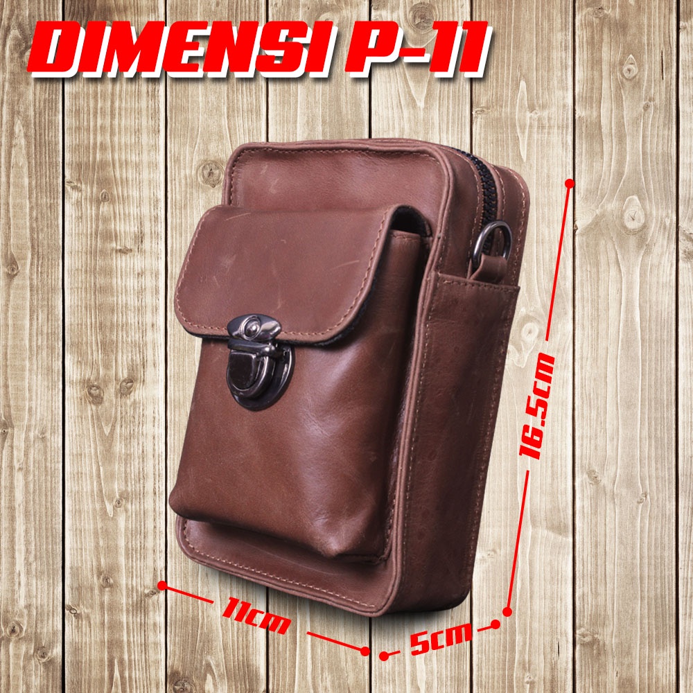 Tas Pinggang Pria Kulit Sapi Asli Tas Pinggang Hp Sling Bag Multifungsi Tas Mini Serbaguna Genuine Leather Kulit Sapi Asli P011 GARANSI ORIGINAL