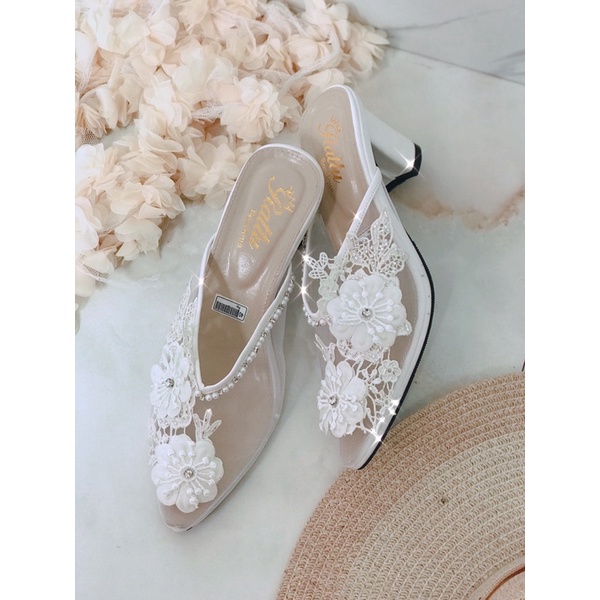 Termurah!!! Heels brukat bunga 7cm payet mewah / sepatu pengantin / sepatu wisuda/ wedding shoes / sepatu wanita