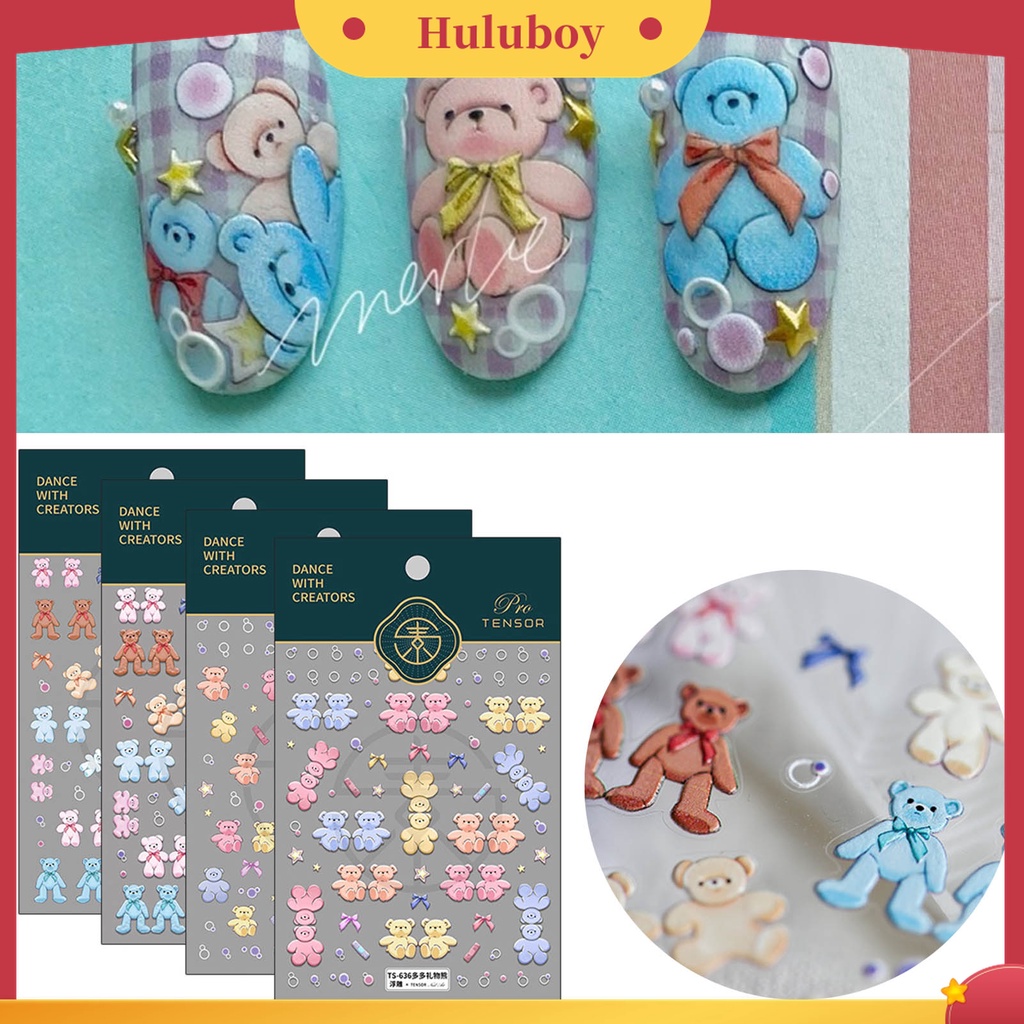 Huluboy Huluboy♡ Stiker Kuku 5D Bentuk Beruang Untuk Dekorasi Manicure