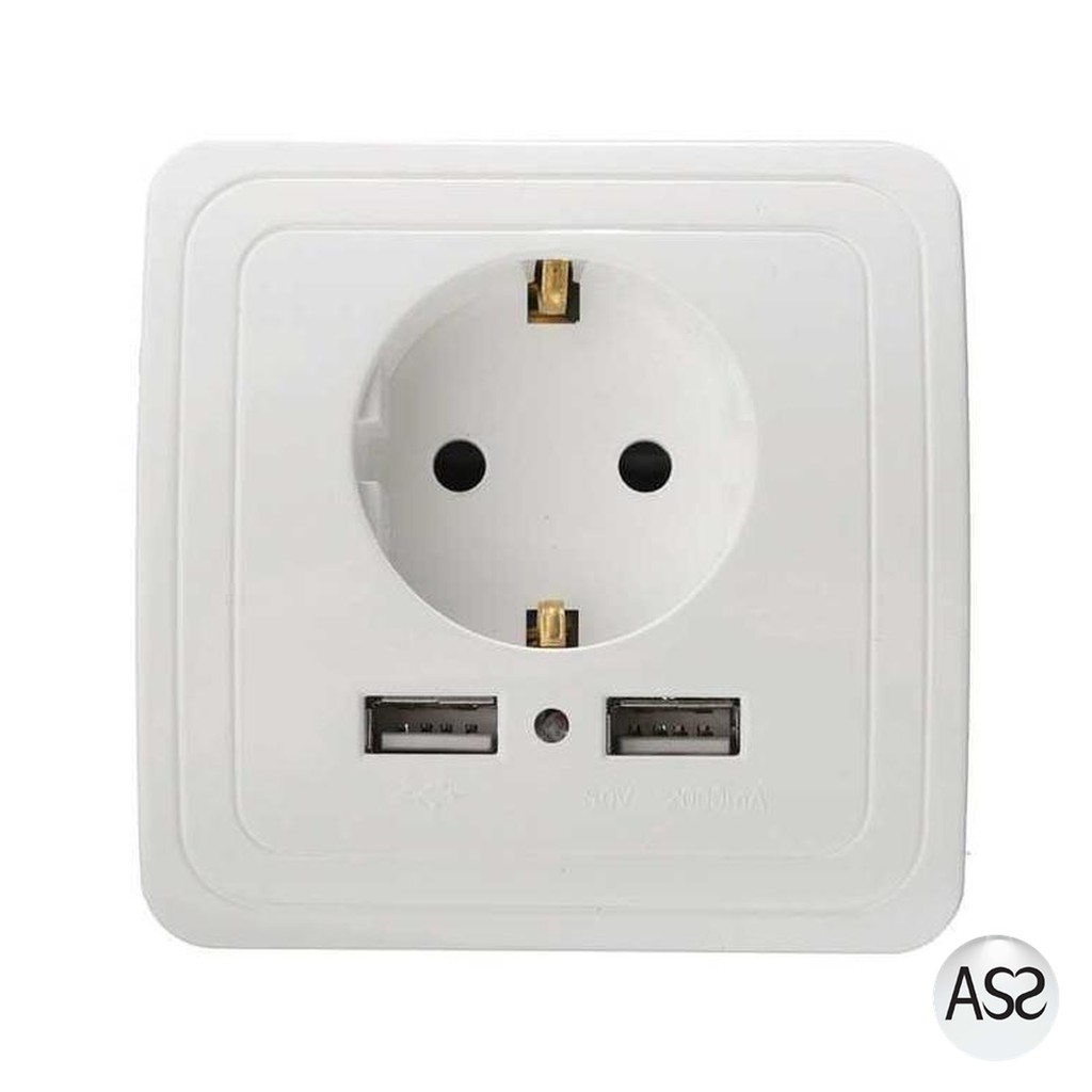 ASS Shop - Taffware Stop Kontak Dinding EU Plug dengan 2 USB Port - SCN2