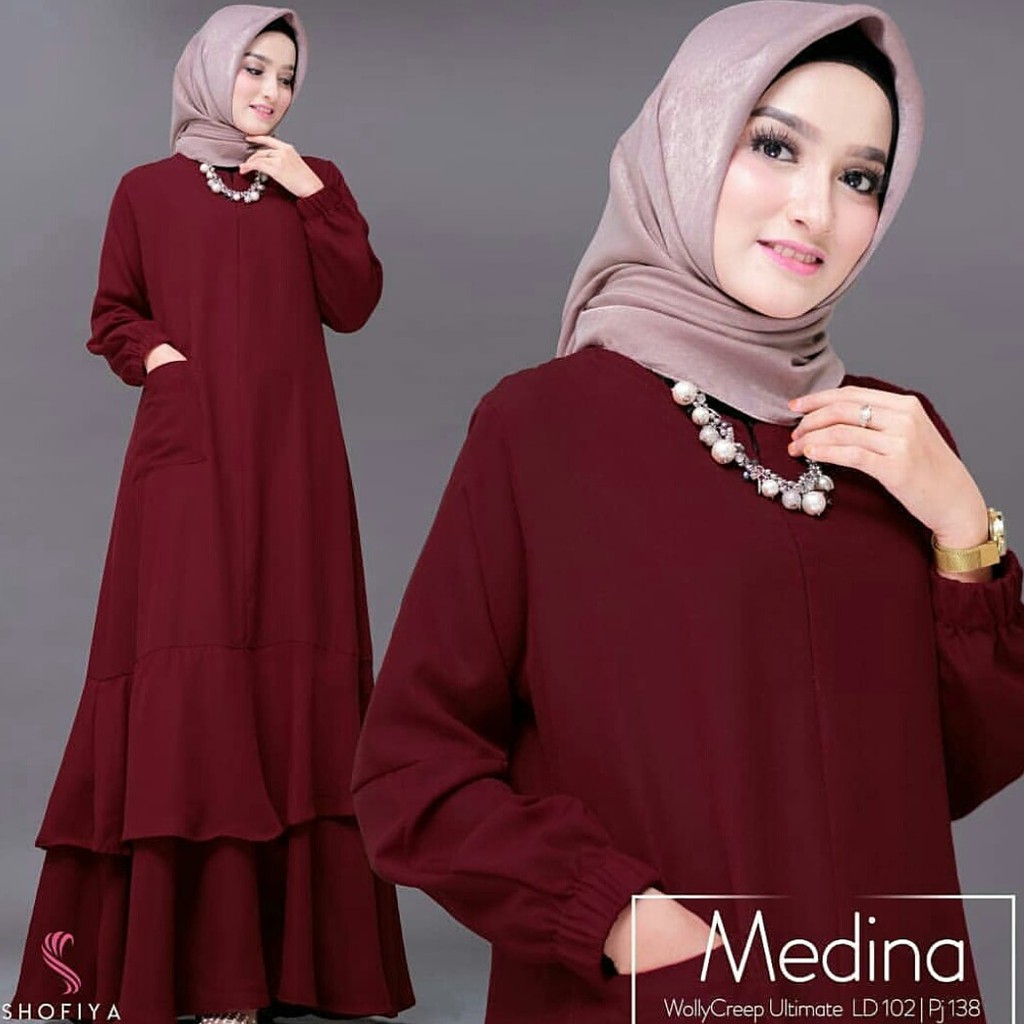 Medina Dress Maxi Gamis Polos Modern Gaun Pesta 