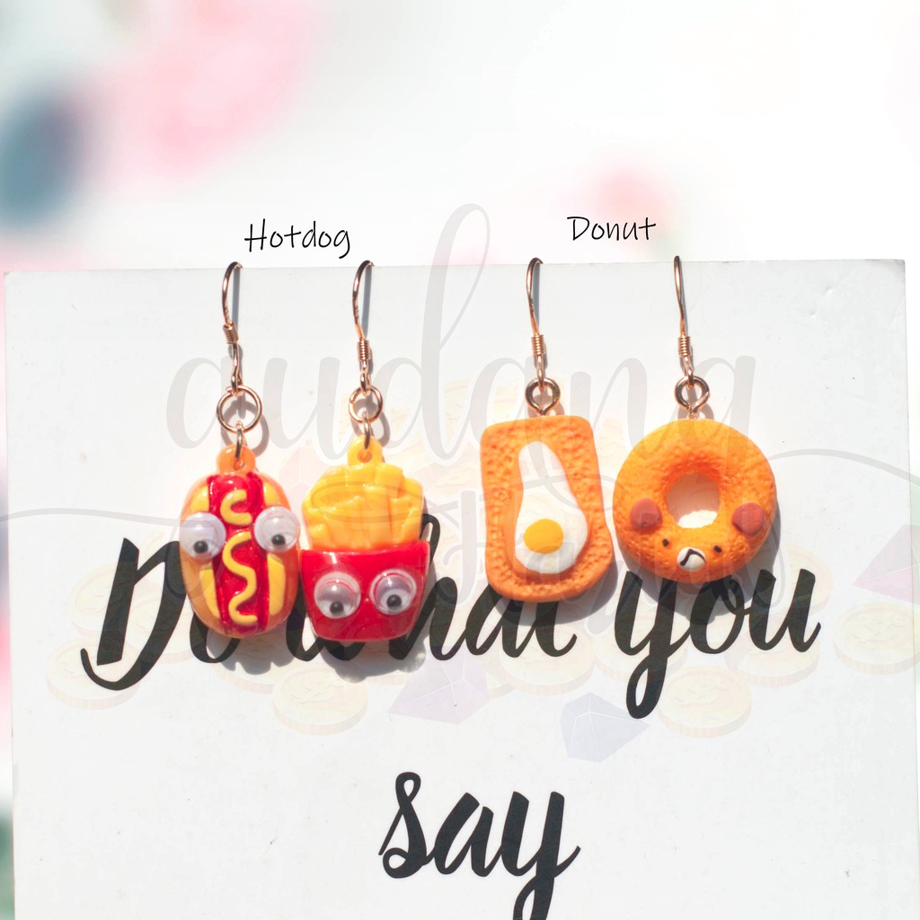 Anting Breakfast Hotdog and Fries Donut Bear and Sunny Egg Toast Lucu Unik GH 203761