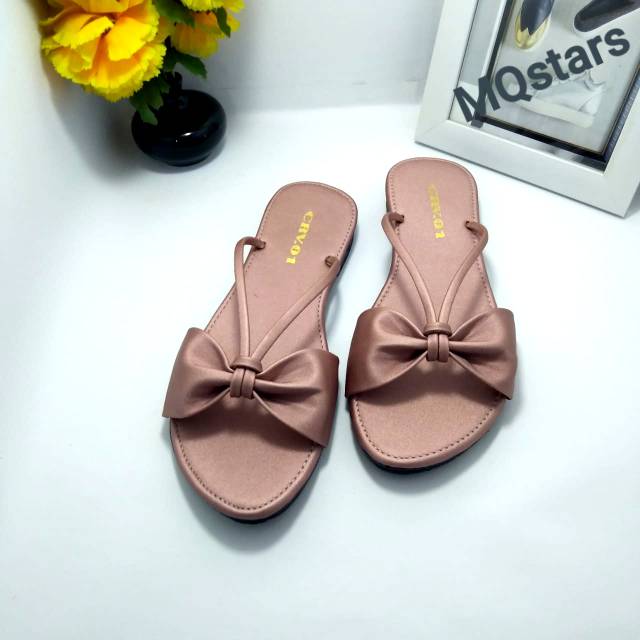 mqstars-Sendal Flat Wanita Teplek Slop Pita Sandal Terbaru