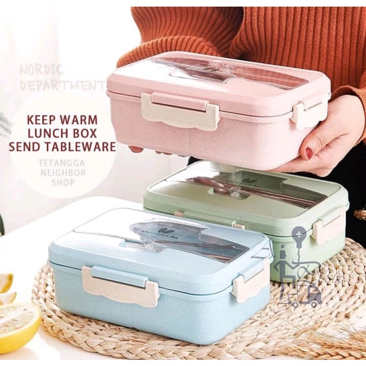 AIO Plastic-Lunch Box Set Kotak Bekal Makan Jerami Gandum kotak makan