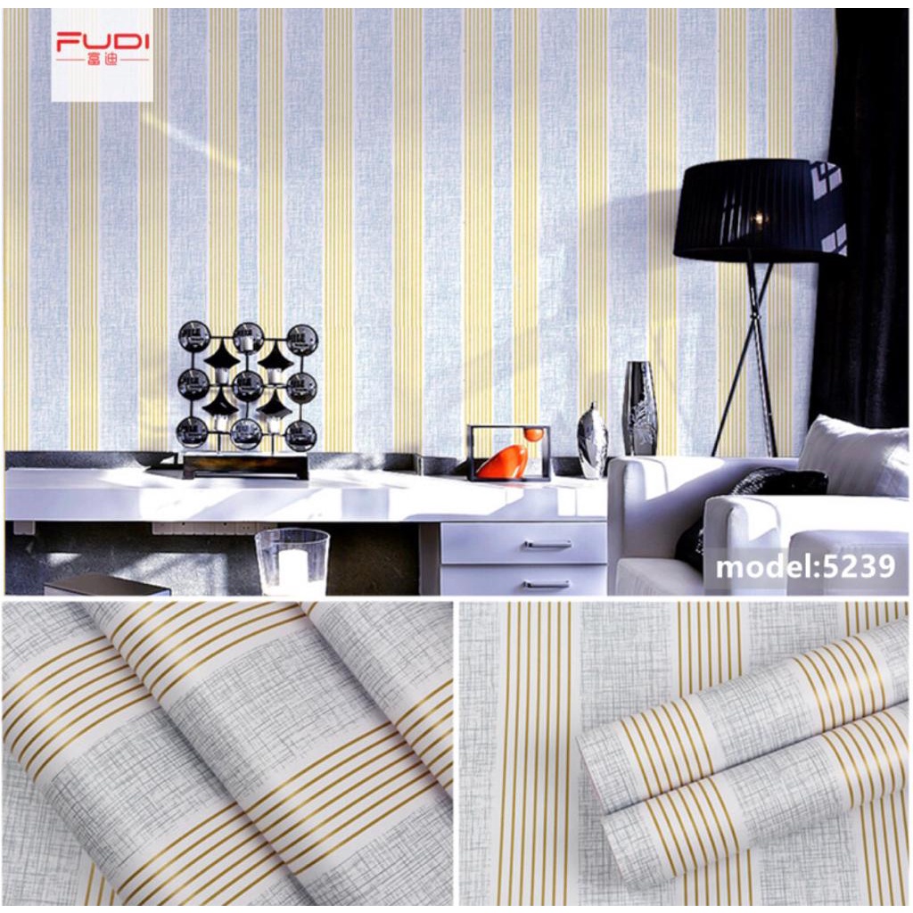 Wallpaper Dinding Garis Emas Silver 8m s/d 9m x 45cm