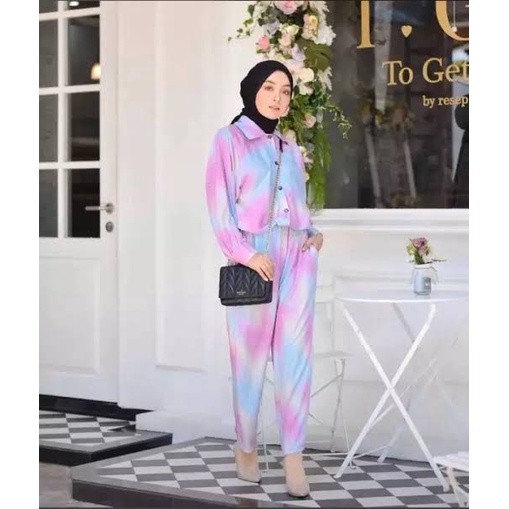 SETELAN WANITA RAYON LD 100 - 105 PAJAMAS PIYAMA SETCEL ONE SET TUNIK LONG PREMIUM TERBARU SELEBGRAM / ONESET RAINBOW