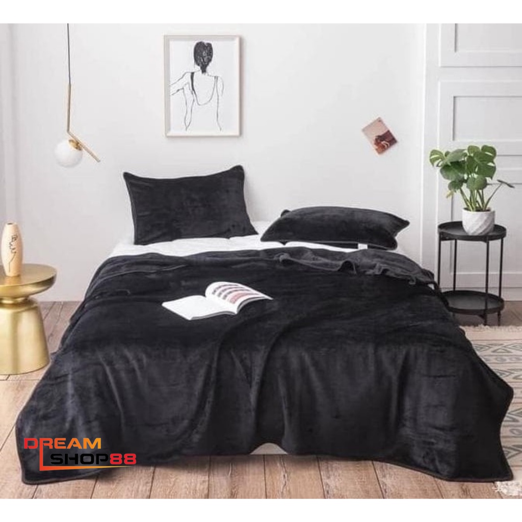 Selimut Bulu Halus Ukuran 160x200cm / Selimut Bulu Dewasa Tebal Super Lembut-hitam tebal