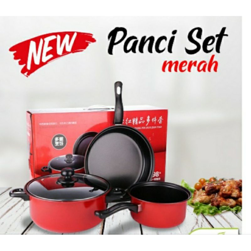 panci set 3pcs 3 warna teflon anti lengket-panci set warna dan tutup kaca