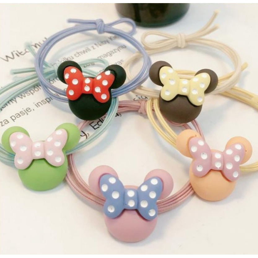 5Pcs Ikat Rambut Karakter Gaya Korea / Karet Rambut Elastis Korea / Hairband Minnie Mouse Bear Karakter Kartun CBKS LC