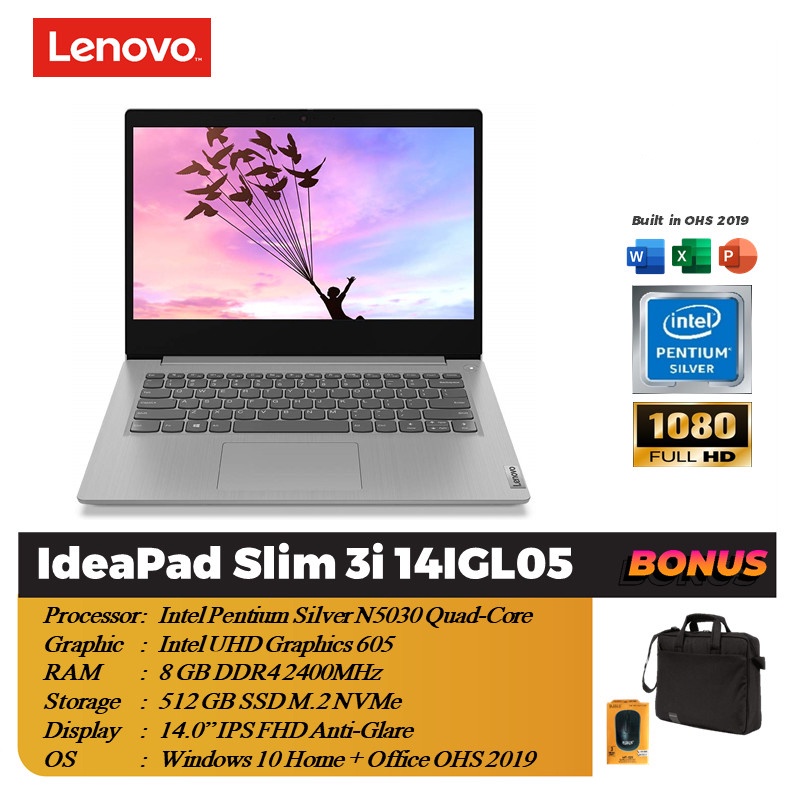 Lenovo Ideapad Slim 3i 14IGL05 Pentium Silver N5030 8GB 512GB W11