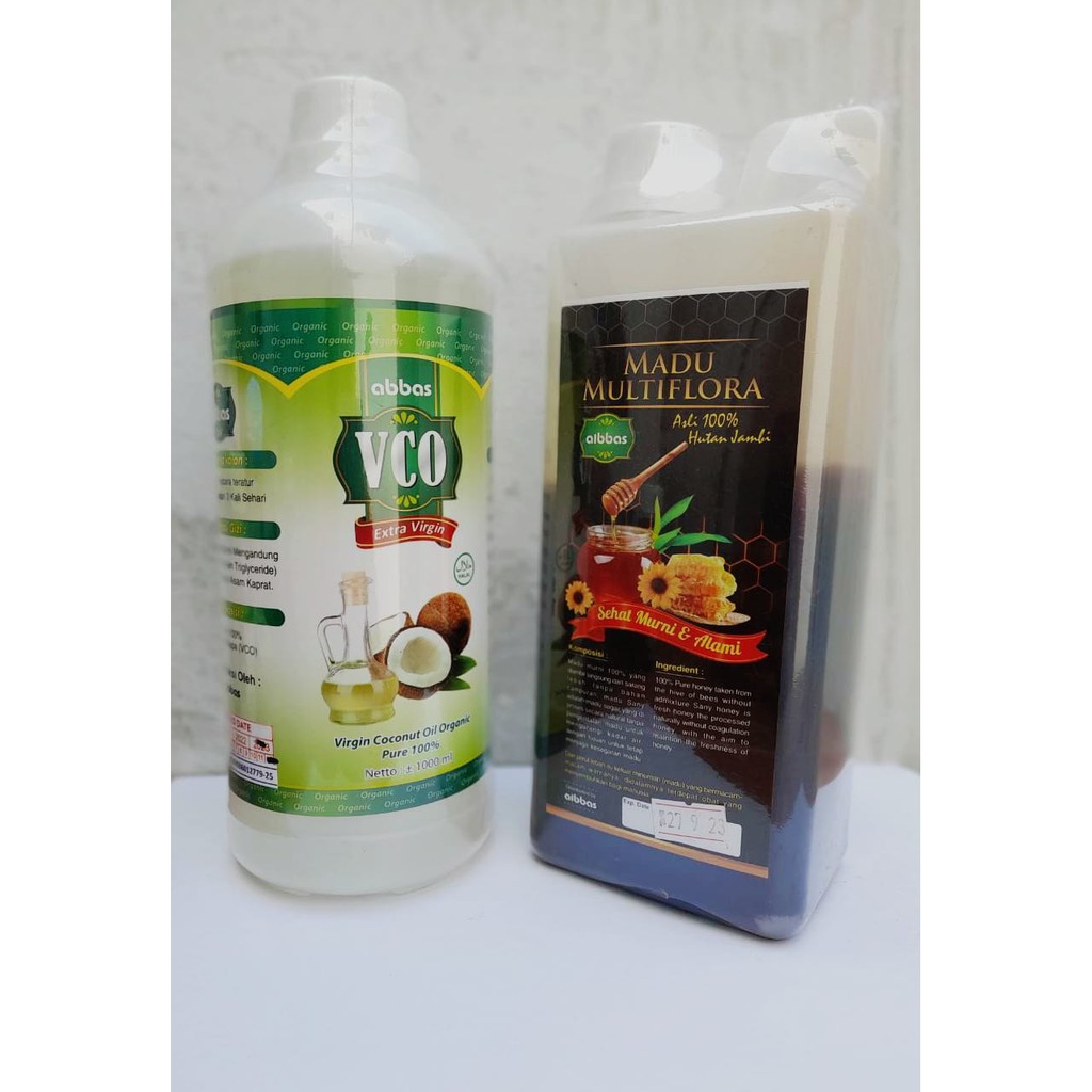 

Paket Extra Virgin Coconut Oil VCO Abbas 1000 ml+Madu Multiflora 1 Kg