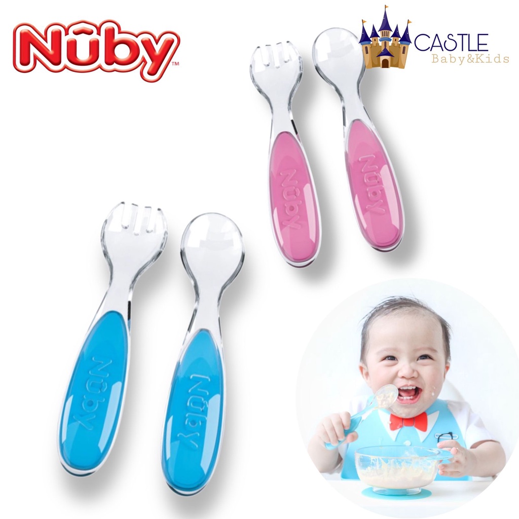 NUBY - Toddler Feeding Utensils - SPoon &amp; Fork Set Tritan - Sendok Garpu Tritan