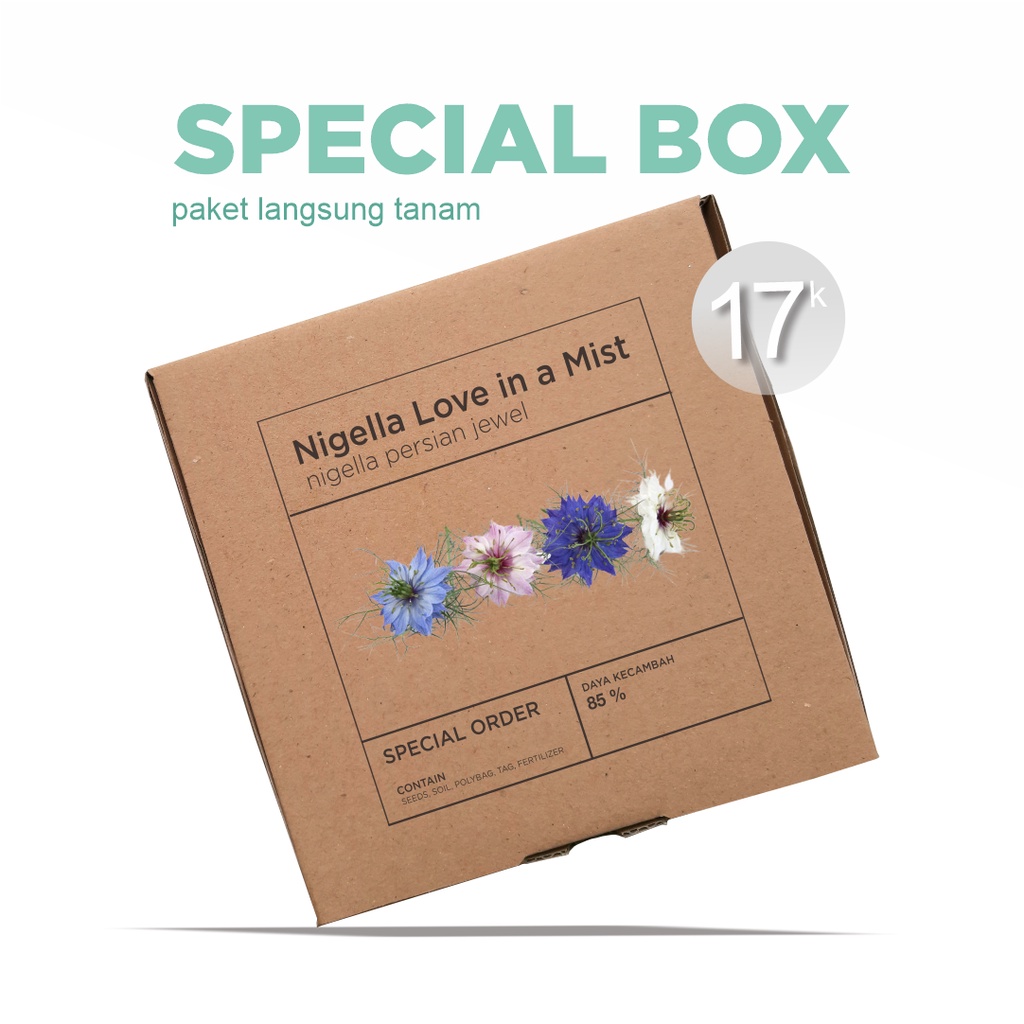 Paket Langsung Tanam - Gardening Kit - SPECIAL BOX - Benih Bunga Nigella Love in a Mist Persian Jewel Flower Seeds