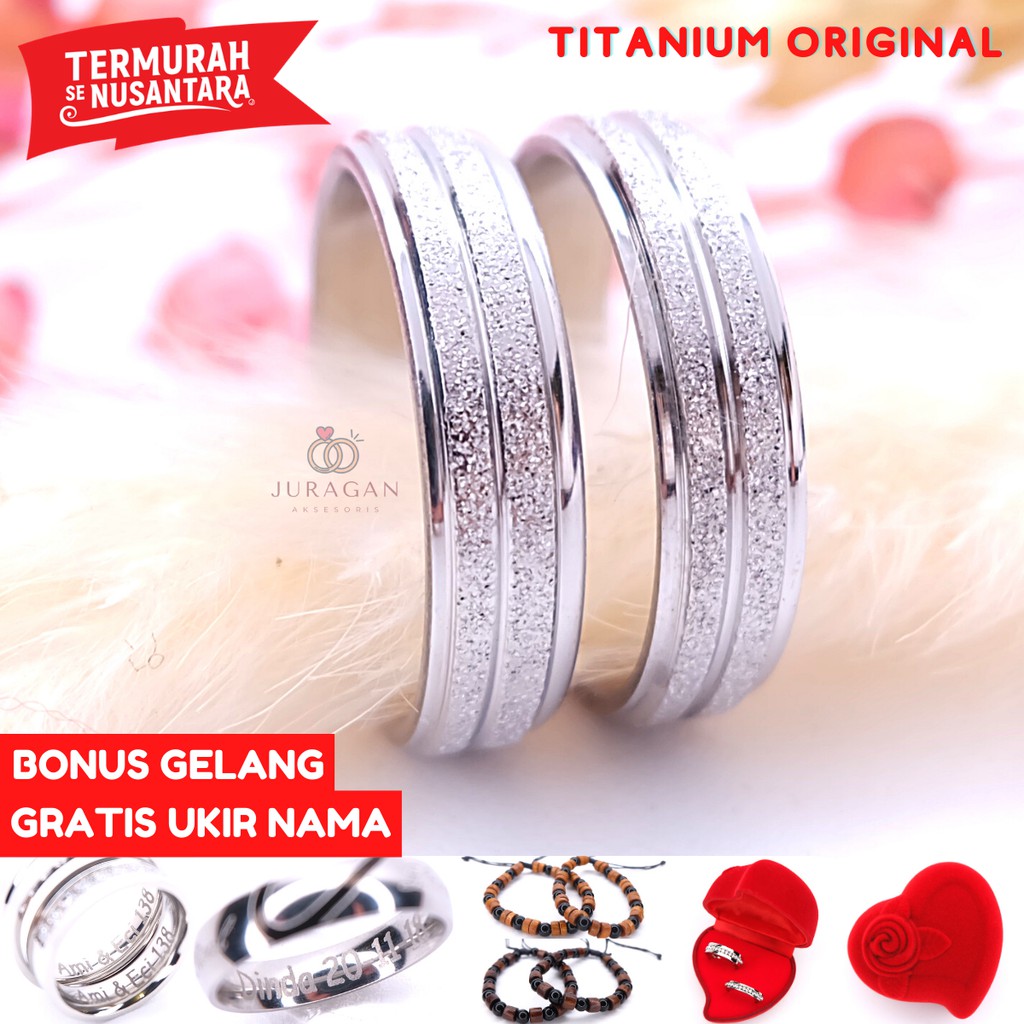 [UKIR NAMA + BOX HATI] Cincin Couple BUCIN Titanium M13 BONUS Gelang Couple