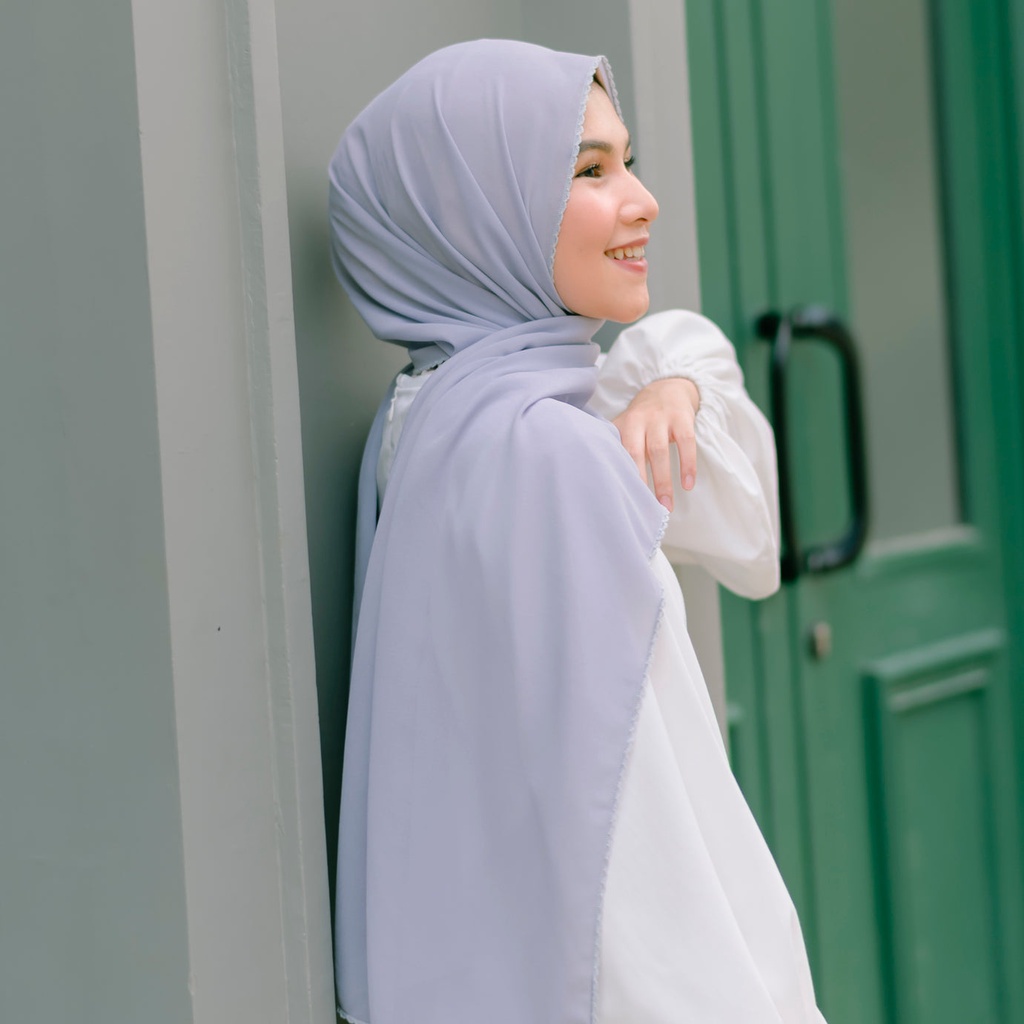 Lozy Hijab - Embroidery Signature Shawl Series 2 ( Pashmina Bordir Lozy x Hamidah )-Soft Blue Grey