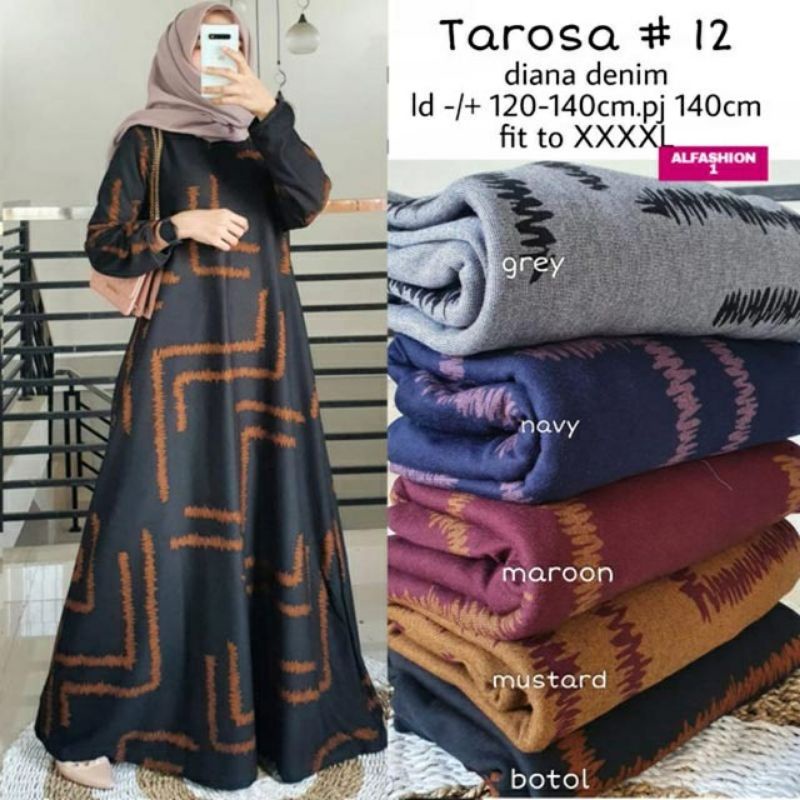 0Gamis Diana Wanita Jumbo Big Size Maxy Tebal Nyaman Adem Calvin Jeans Denim Tarosa