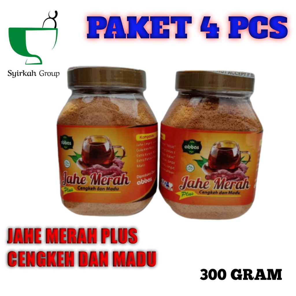 

JAHE MERAH TOPLES BUBUK PLUS GULA AREN 330 GRAM 4 BOTOL ABBAS