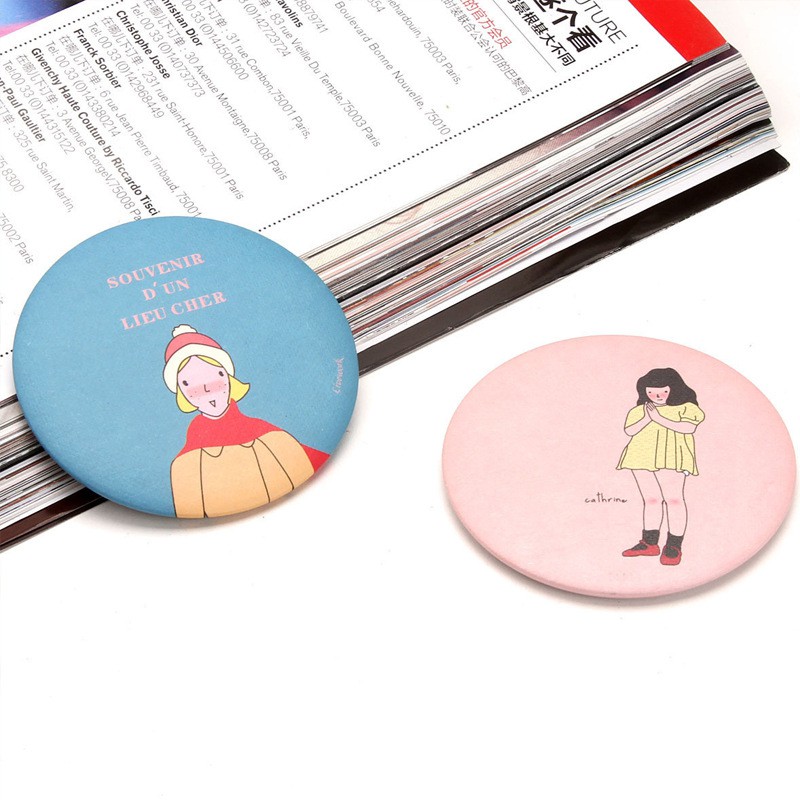 MARKAS HR210 Kaca Mini Cermin Bulat Motif Karakter Cermin Make Up Travelling Souvenir -5