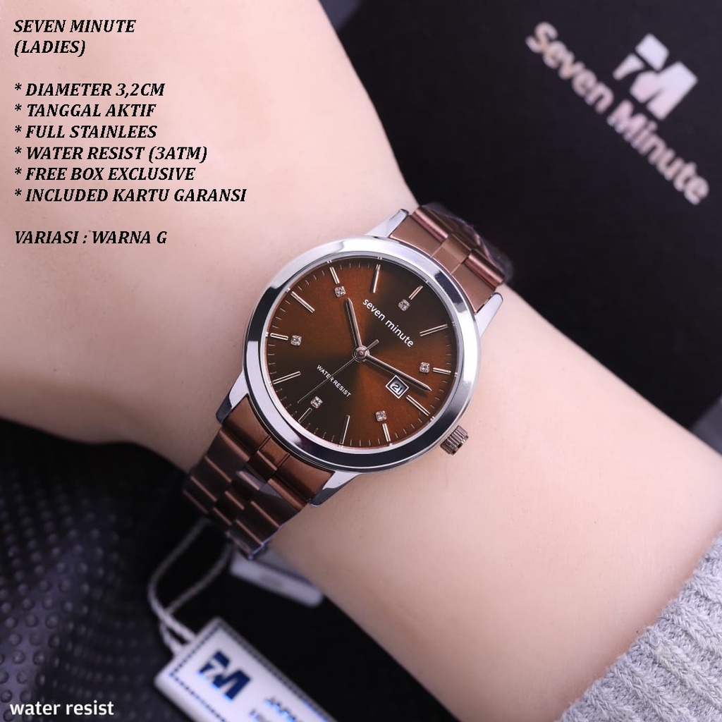 (FREE BOX) JAM TANGAN SEVEN MINUTE SM-009 WANITA FASHION RANTAI BODY BULAT TANGGAL AKTIF