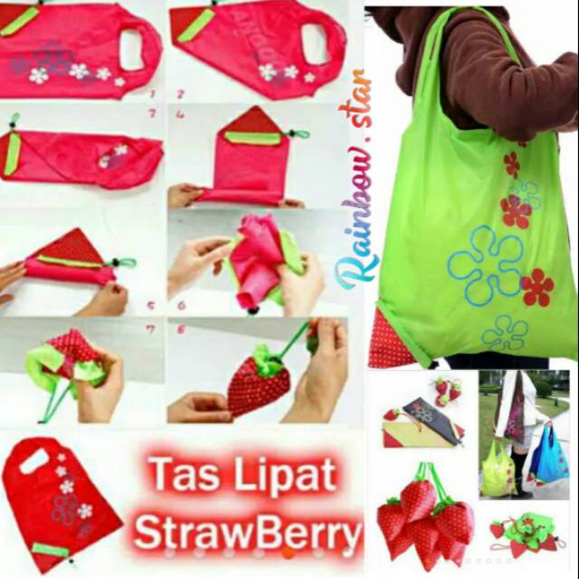 Tas Lipat Belanja Strawberry / Shopping Bag Waterproof / Reusable Bag Tas Lipat Bahan Parasut