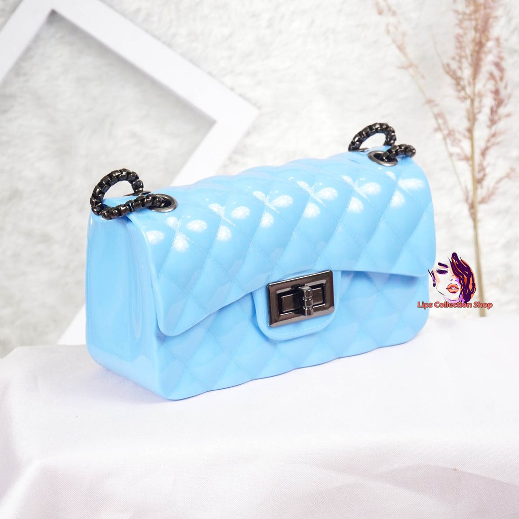 Tas Jelly Glossy Size 18 Cm Rantai Hitam | Tas Slempang Batam