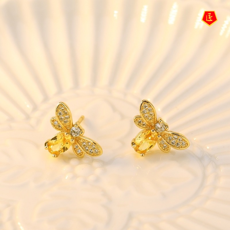 [Ready Stock]New Cute Citrine Little Bee Ear Studs