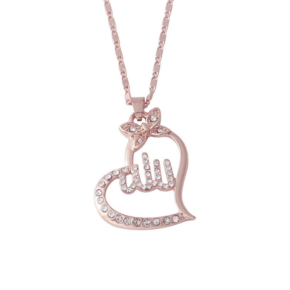 Hu Hu Hu Hu Hu Alat Bantu Pasang Kacamata♡ Kalung Rantai Liontin Tulisan Arab Allah Hias Berlian Imitasi Untuk Wanita Muslim