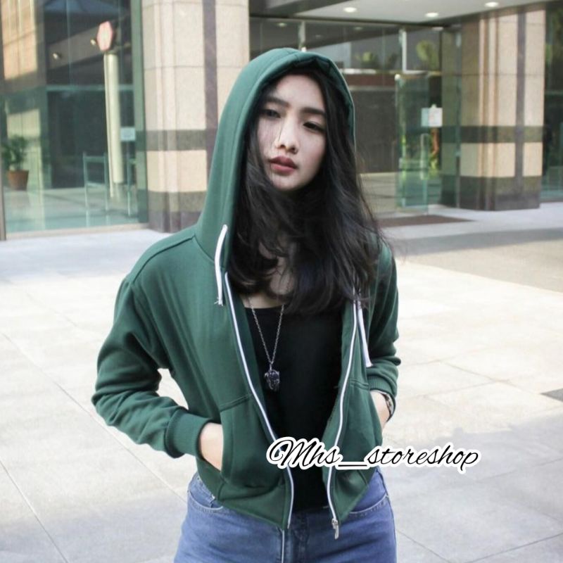 Hoodie  Crop Jacket - Hoodie Sweatshirt Crop Wanita IJO BOTOL