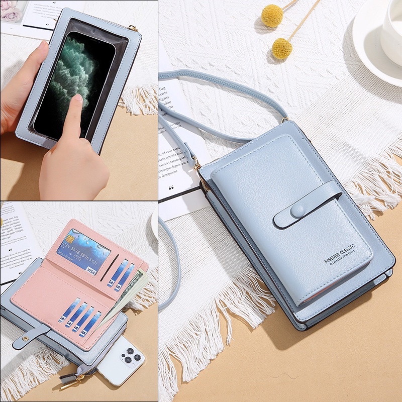 Tas Selempang Kulit Wanita Dompet Hp Cewek Multifungsi Touchscreen Mini Bag LN 1689-1