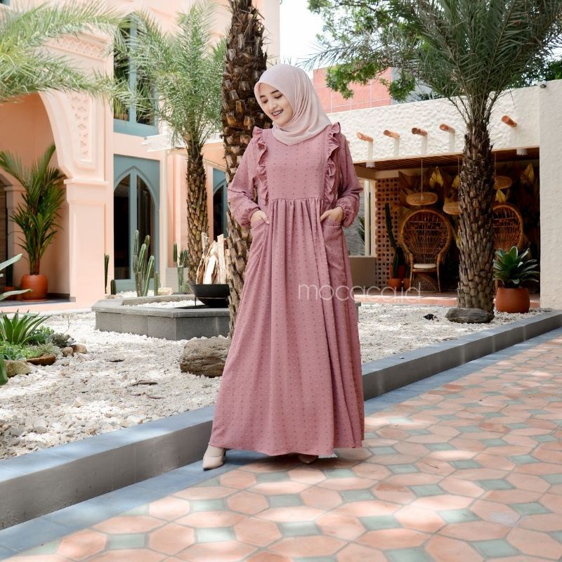 Dress busui friendly Viral Urigiri Uragiri Hitam pink Abu Navy gamis modern lengan kerut renda ada saku