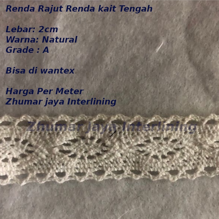 Renda Rajut Renda kait Renda Tengah Lebar 2 Cm meteran