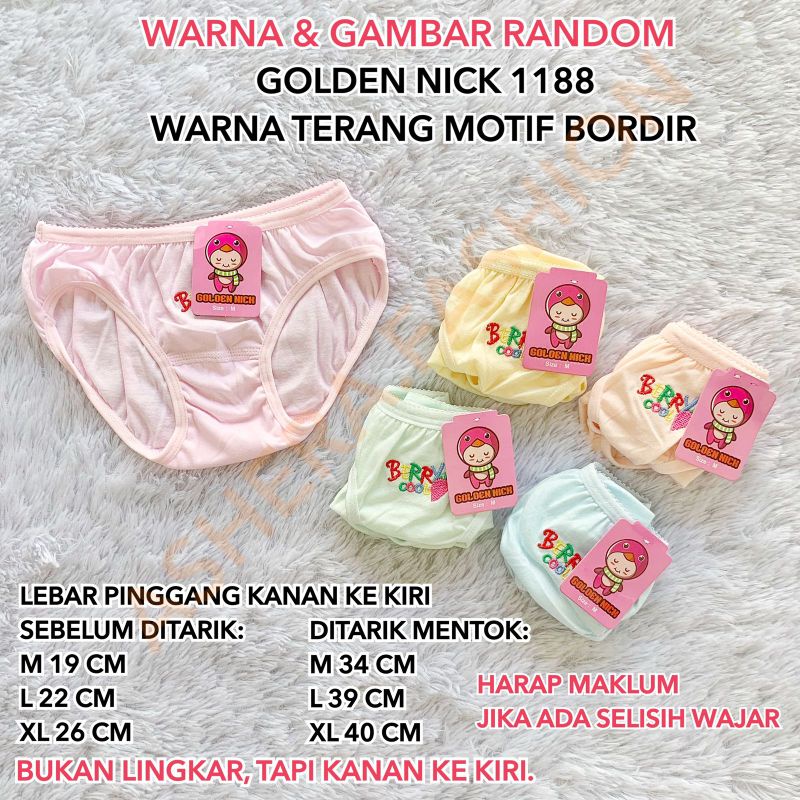 CD ANAK PEREMPUAN GOLDEN NICK 1188 1189 SA 045 GELAP TERANG SABLON BORDIR MURAH BAGUS CELANA DALAM