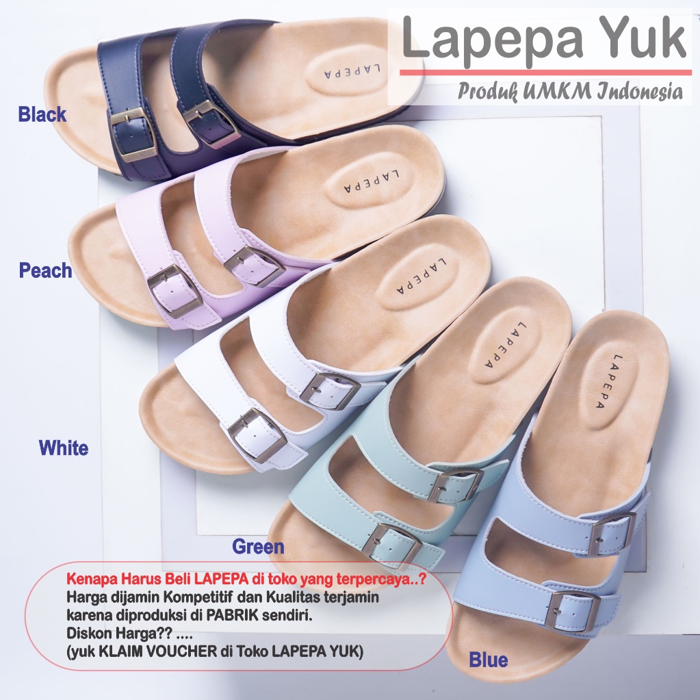 LAPEPA YUK - Sandal Wanita Casual Model Birken Sol Puyuh JINNY ALL COLOR Sendal Cewek Sol Kulit Santai Ban dua Empuk Warna Black Hitam Putih Gesper Perempuan Selop Anti Slip Premium Original Kekinian Terbaru Shoes ORI Mall Official Store