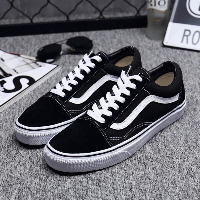 (COD) Sepatu Vans Classic Sekolah Oldskool Terlaris Shoes Santai Pria Wanita Oldschool Black White Terbaru Grade Original flat Putih Keren