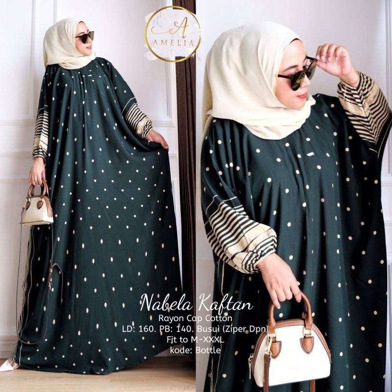 Nabela Kaftan Wanita Rayon Premium Gamis Dress Jumbo Batik Longdress Gamis Bigsize LD 160 cm